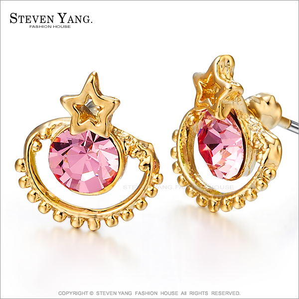 STEVEN YANG【KG601】正白K飾「華麗閃爍」耳針式耳環 星星 採施華洛世奇水晶*一對價格*(白色)