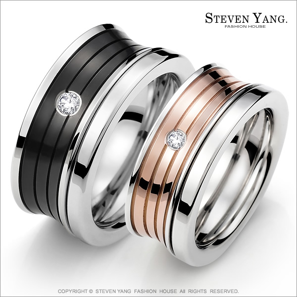 STEVEN YANG【KA618A】混搭雙環 珠寶白鋼「相伴一生」情人對戒指 專櫃品質*單個價格*送刻字 情人節禮C黑銀#8