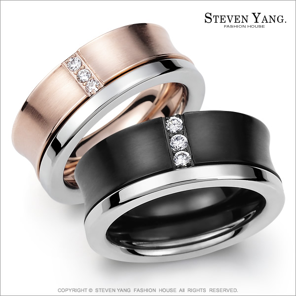 STEVEN YANG【KA614A】混搭雙環 珠寶白鋼「情定三生」情人對戒指 專櫃品質 *單個價格* 情人節好禮D黑玫#8