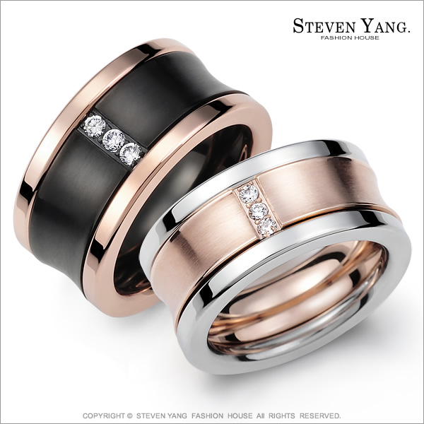 STEVEN YANG【KA614B】混搭三環 珠寶白鋼「情定三生」情人對戒指 專櫃品質 *單個價格* 情人節好禮B玫黑#3