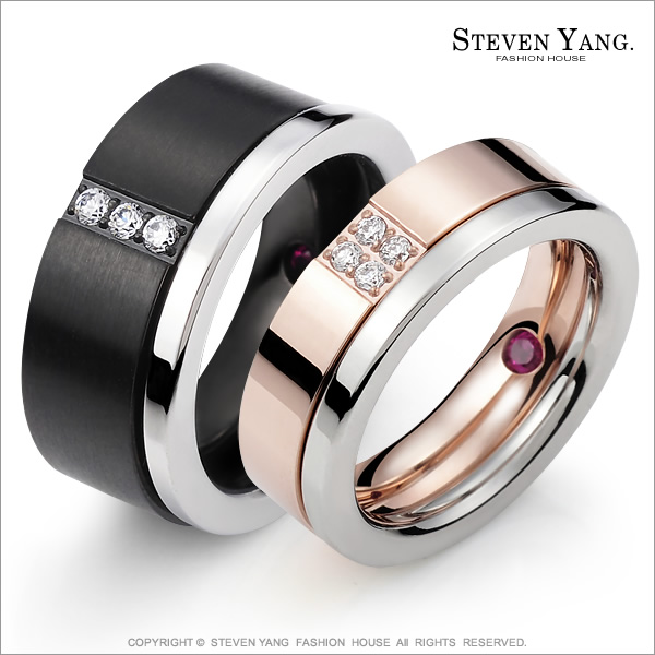STEVEN YANG【KA610A】混搭雙環 珠寶白鋼「生世相愛」情人對戒指 專櫃品質 *單個價格* 情人節好禮C黑銀#9