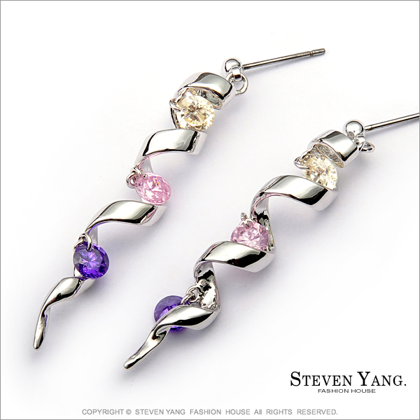 STEVEN YANG【KG539】正白K飾「螺旋彩虹」耳針式耳環 時尚名媛*一對價格*