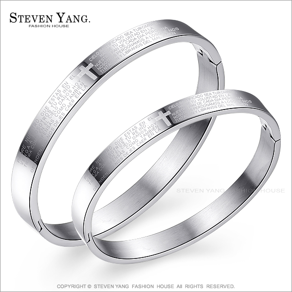 STEVEN YANG【KB3072】西德鋼飾「真愛心願」情侶對手環鋼手環 十字架 銀色款*單個價格*聖誕節禮寬版銀色