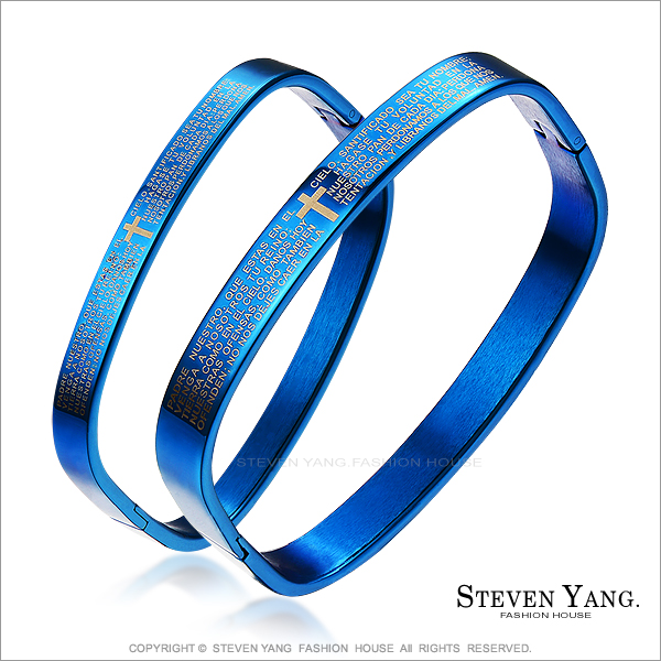 STEVEN YANG【KB3073】西德鋼飾「永恆心願」情侶對手環鋼手環 十字架 藍色款*單個價格*聖誕節禮