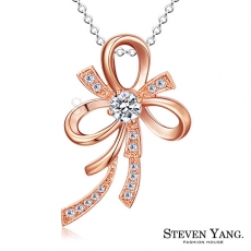 STEVEN YANG【KC141-2】正白K飾「蝴蝶結」項鍊 八心八箭 名媛淑女款 玫金款 附鋼鍊玫金白鋯(八心八箭)