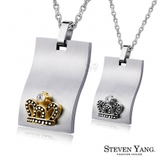 STEVEN YANG【KC088】西德鋼飾「波浪方牌皇冠」情侶對鍊鋼項鍊 大銀皇冠+小玫皇冠 *單個價格*大墬銀皇冠