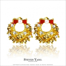 STEVEN YANG【KG563】正白K飾「俏皮領結」耳針式耳環 白烤漆 可愛甜美款 *一對價格*