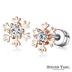 STEVEN YANG【KG4109】正白K飾「白雪世界」栓扣式耳環 雪花 可雙面配戴 C款*一對*聖誕禮物
