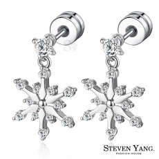 STEVEN YANG【KG4120】正白K飾「白雪佳人」栓扣式耳環 雪花 可雙面配戴 A款*一對*聖誕禮物