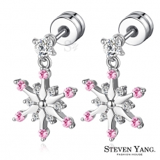 STEVEN YANG【KG4120】正白K飾「白雪佳人」栓扣式耳環 雪花 可雙面配戴 C款*一對*聖誕禮物