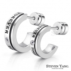 STEVEN YANG【KG5006】珠寶白鋼「永恆國度」C型情人鋼耳環 *單邊單個價格* 情人推薦銀色(大)