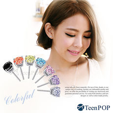 925純銀耳環 ATeenPOP 抗過敏 晶鑽 5mm 多色任選 女生耳環 男生耳環 AGS3023