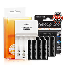 三洋智慧型充電器+Panasonic eneloop PRO 950mAh 低自放4號充電電池(黑鑽紙卡款-8顆入)★贈電池盒
