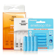 三洋智慧型充電器+國際牌 eneloop lite 低自放4號充電電池 藍鑽輕量版(4顆入)