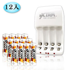 VXTRA 新經濟型2A大電流急速智能充電器+3號高容量2300mAh低自放電池(12顆入)