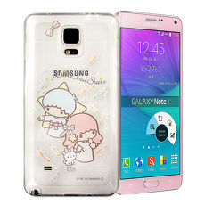 三麗鷗授權正版 雙子星仙子KiKiLaLa SAMSUNG Galaxy Note 4透明彩繪閃粉軟式手機殼(羽毛)