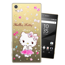 三麗鷗授權正版 Hello Kitty Sony Xperia Z5 水鑽系列透明軟式手機殼(蓬裙凱蒂)