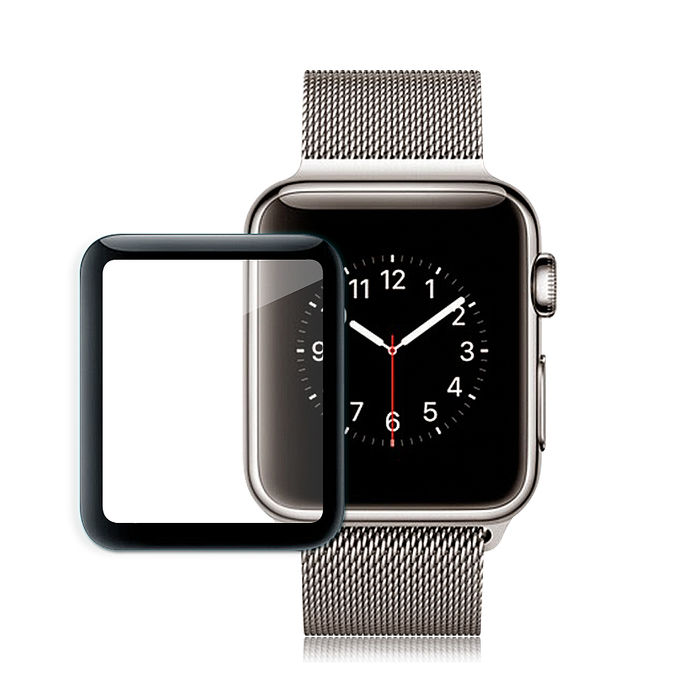 GLA Apple Watch Series 3/2/1 42mm 全膠曲面滿版疏水玻璃貼 3代通用(黑) 玻璃膜
