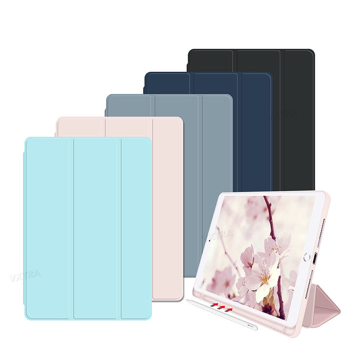 VXTRA筆槽版 2022 iPad Pro 12.9吋 第6代 親膚全包覆防摔軟套 平板皮套清新水藍