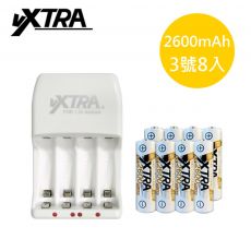 VXTRA 2A急速智能充電器+3號高容量2600mAh低自放充電電池8入
