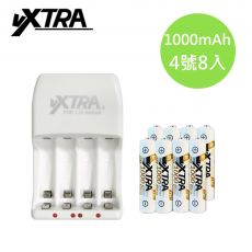 VXTRA 2A急速智能充電器+4號高容量1000mAh低自放電池8入