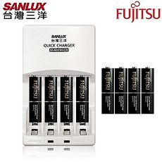 SANLUX三洋 智慧型極速充電組(附Fujitsu 富士通高容量電池900mAh4號8入)