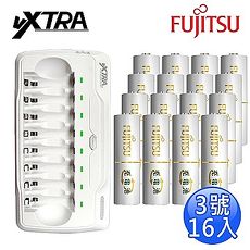 VXTRA 智慧大電流充電組(八槽充電器+FUJITSU高容量1900mAh充電池3號16入)