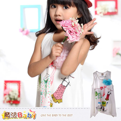 【魔法Baby】DODOMO品牌~立體藍花朵插畫風A型連身裙~k28164~尺碼9