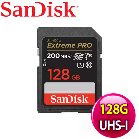 SanDisk 128GB Extreme Pro SDXC UHS-I(V30) U3 記憶卡 (200MB/90MB)
