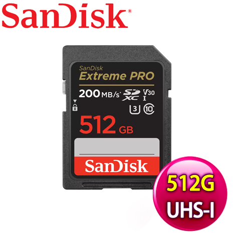 SanDisk 512GB Extreme Pro SDXC UHS-I(V30) U3 記憶卡 (200MB/140MB)