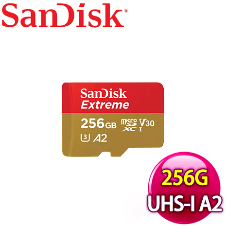 SanDisk 256GB Extreme MicroSDXC UHS-I(V30) A2電玩記憶卡 (190MB/130MB)