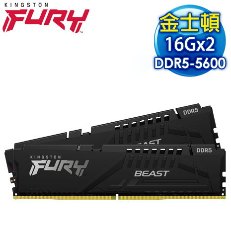 Kingston 金士頓 FURY Beast 獸獵者 DDR5-5600 16G*2 桌上型超頻記憶體(支援XMP3.0、EXPO)《黑》