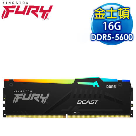 Kingston 金士頓 FURY Beast RGB 獸獵者 DDR5-5600 16G 桌上型超頻記憶體(支援XMP3.0、EXPO)《黑》