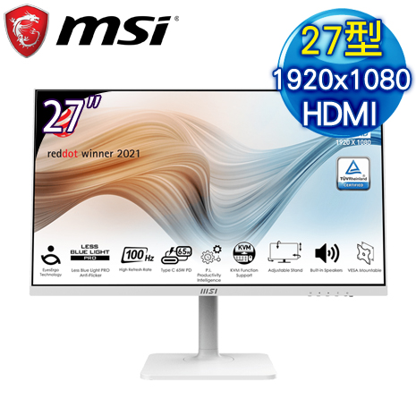 MSI 微星 Modern MD272XPW 27型 IPS 100Hz 內建喇叭螢幕《白》