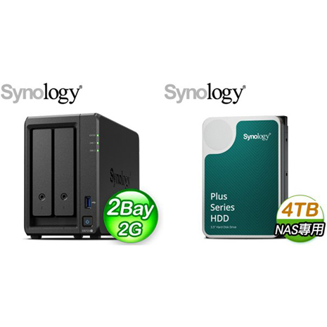 ☆促銷組合★ Synology DiskStation DS723+ 2Bay NAS+Synology HAT3300 PLUS 4TB NAS硬碟(X2)