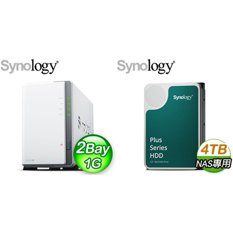 ☆促銷組合★ Synology DiskStation DS223j 2Bay NAS+Synology HAT3300 PLUS 4TB NAS硬碟(X2)