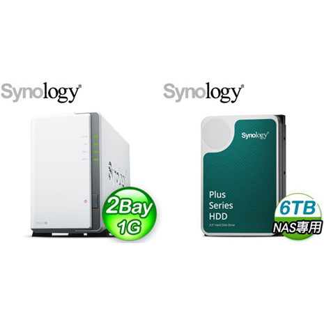 ☆促銷組合★ Synology DiskStation DS223j 2Bay NAS+Synology HAT3300 PLUS 6TB NAS硬碟(X2)