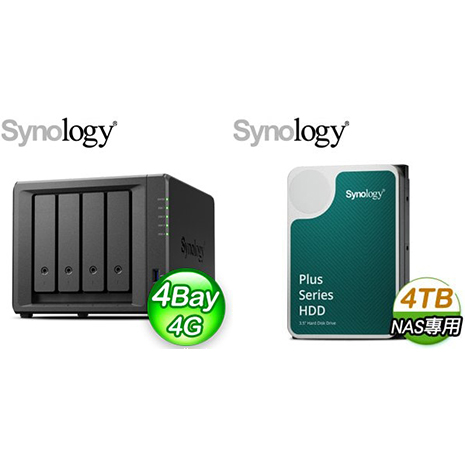 ☆促銷組合★ Synology 群暉 DiskStation DS923+ 4Bay NAS+Synology HAT3300 PLUS 4TB NAS硬碟(X2)