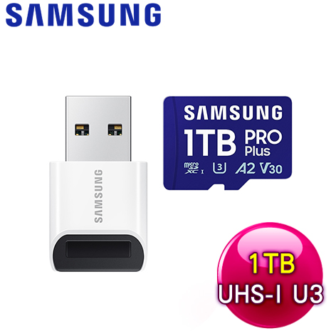 Samsung 三星 PRO Plus microSDXC UHS-I(U3) 1TB記憶卡(MB-MD1T0SB/WW)(附讀卡機)