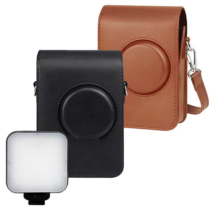 For FUJIFILM instax mini Evo 拍立得專用皮套 + LED口袋型補光燈黑色