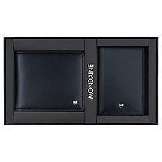 MONDAINE 瑞士國鐵黑標牛皮8卡短夾+名片夾禮盒