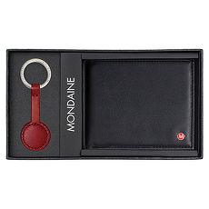 MONDAINE 瑞士國鐵9卡牛皮短夾+鑰匙圈禮盒