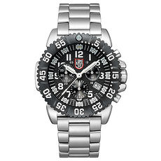 LUMINOX 雷明時 海豹部隊鐵漢計時系列 鋼鍊腕錶-黑x白時標/44mm A3182