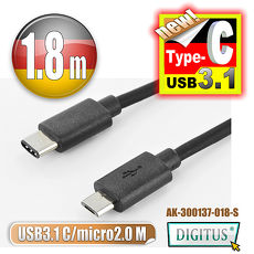 曜兆DIGITUS USB 3.1 Type-C 轉 Micro USB2.0 傳輸線(公對公)_1.8公尺