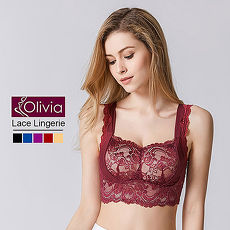 【Olivia】無鋼圈蕾絲聚攏大尺碼內衣(酒紅)