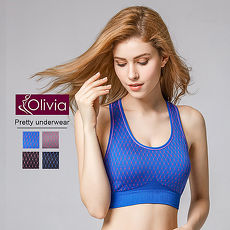 【Olivia】無鋼圈彈力包覆格紋運動內衣(藍底粉格)
