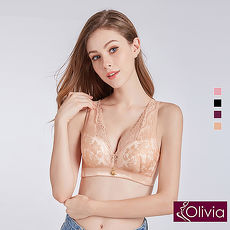 【Olivia】無鋼圈光澤緹花蕾絲背心式內衣-膚色