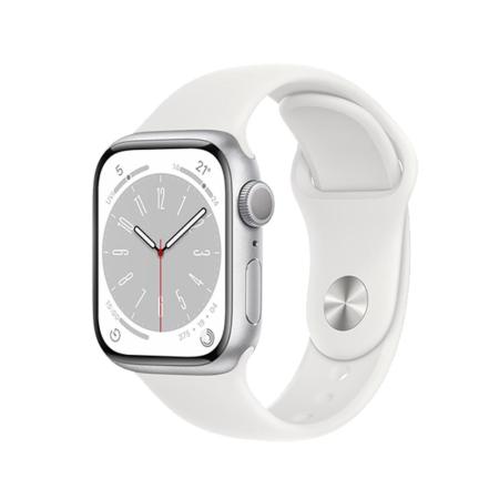 Apple Watch S8(GPS)銀色鋁金屬錶殼配白色運動錶帶_41mm(MP6K3TA/A)(美