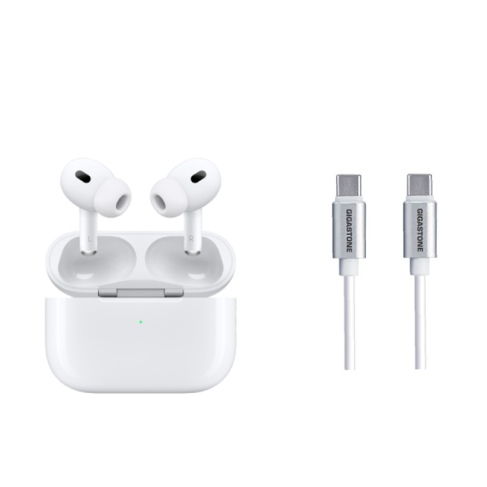 【母親節優惠】Apple原廠AirPods Pro(2nd Gen)無線耳機 MagSafe充電盒(USB-C)(MTJV3TA/A)-白+Gigastone USB-C to USB-C 60W充電傳輸線1.5M-白