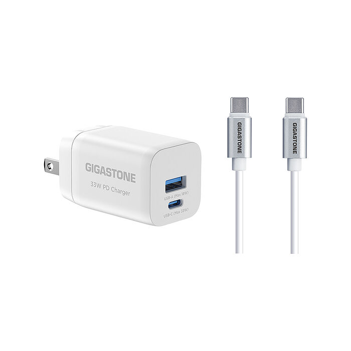 Gigastone 33W USB-C 雙孔快充+USB-C to C線組合包-白